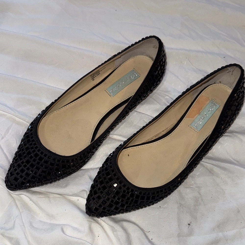 Betsey Johnson Black Rhinestone Women's Flats - Picture 8 of 10